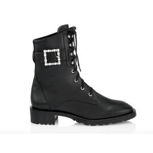 NEW, STUART WEITZMAN Faux Pearl Buckle Leather Booties in Black Size 9B  #B65